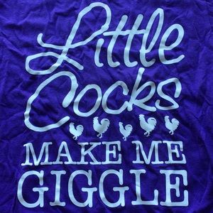 Purple T-shirt little cocks make me giggle